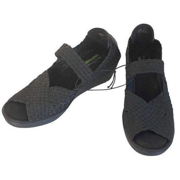 BareTraps Black Umma Mary Jane Style Open Toe Wedges Sz 9.5 - Picture 2 of 11